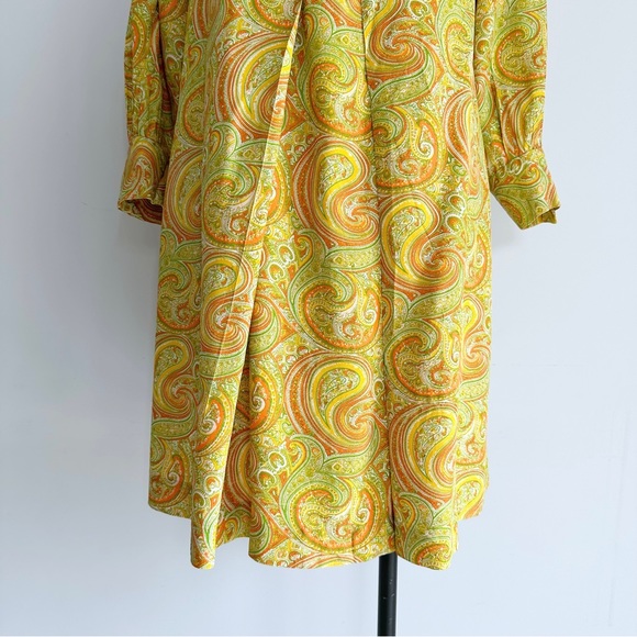 Vintage 60’s Dress Size UK 8 Yellow Paisley Mini Square Neck - Picture 4 of 16